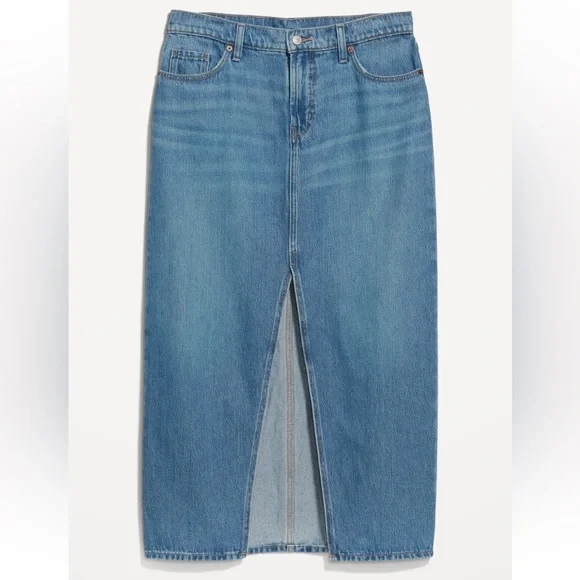Old Navy Blue Denim Maxi Skirt Women’s 20 Long Jean Skirt Front Slit Y2K Style - Picture 1 of 3